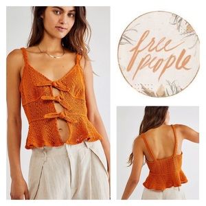 FREE PEOPLE Charlize Crochet Peplum Tank Boho Hippie Top Summer L Festival